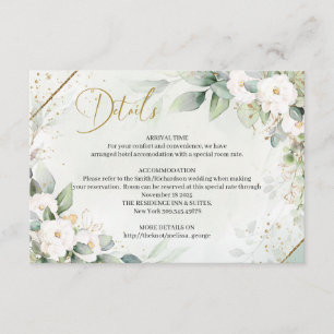 Chic watercolor white flowers eucalyptus gold enclosure card