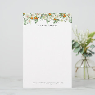 Chic Watercolor White Orchids Kumquats Personized Stationery