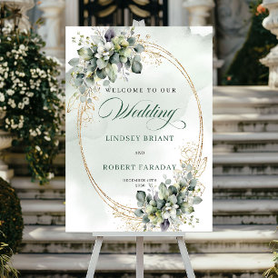 Chic Watercolor White Roses Welcome Poster