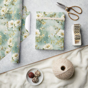 Chic Watercolor white wildflowers greenery foliage Wrapping Paper