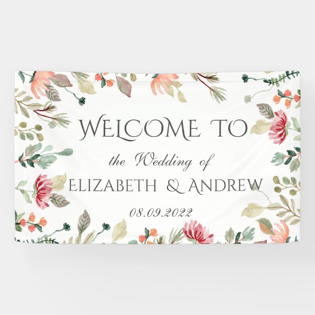 Chic Watercolor Wildflower  Wedding  Banner (Horizontal)