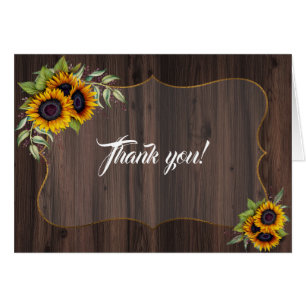 Chic Watercolour Sunflowers Wood Wedding Thank you