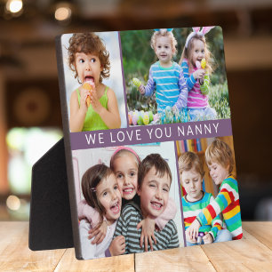Chic We Love You Nanny 4 Photo Collage Purple Plaque