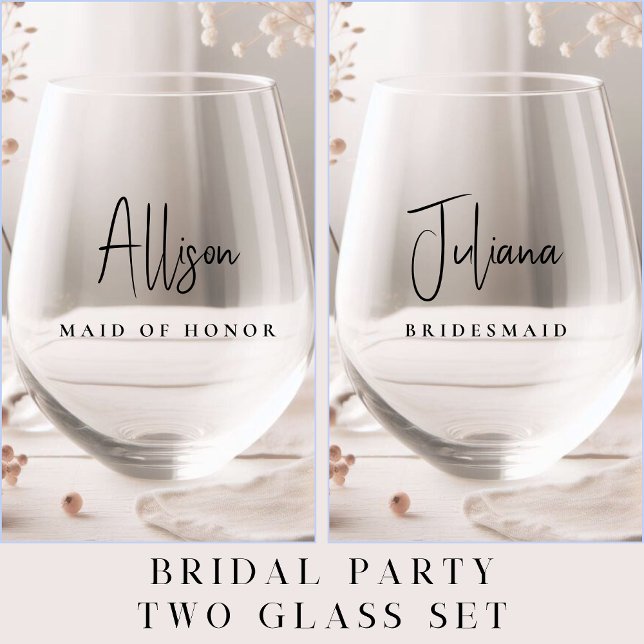 Chic Wedding Bridesmaid Maid Of Honour Stemless Wine Glass (Creator Uploaded)