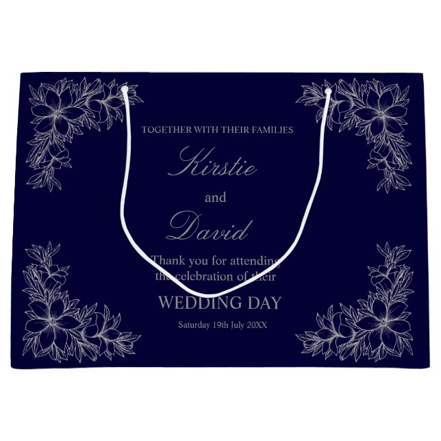 Chic Wedding Day Ornate Frame and Flowers Large Gift Bag (Front)