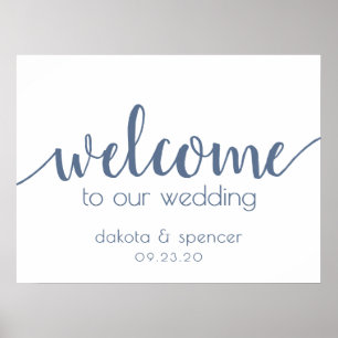Chic Wedding Dusty Slate Blue Welcome Sign