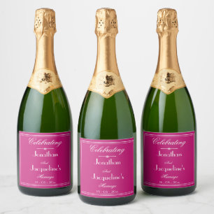 Chic Wedding Favours Magenta Names Script Cool Sparkling Wine Label