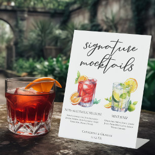 Chic Wedding Mocktails Negroni Mint Julep Menu Pedestal Sign
