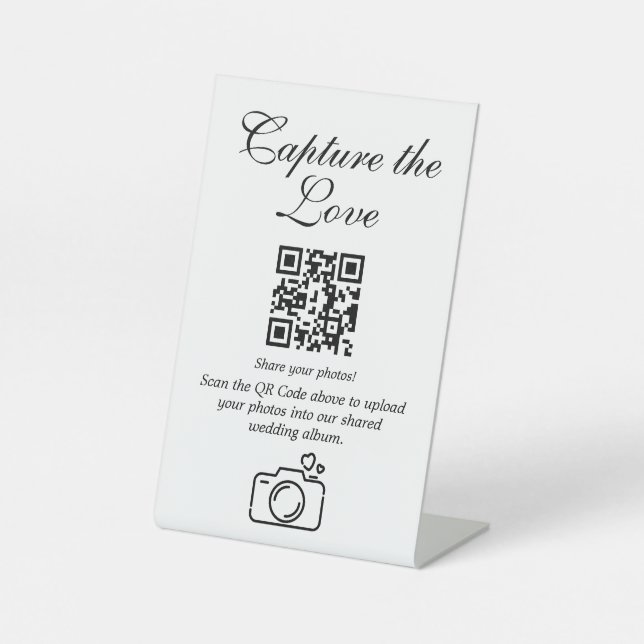 Chic Wedding Photo Upload QR Code Pedestal Sign (Front)