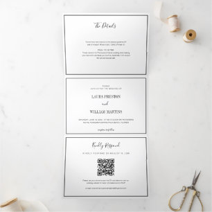 Chic Wedding Photo with RSVP QR Code and Details Tri-Fold Invitation