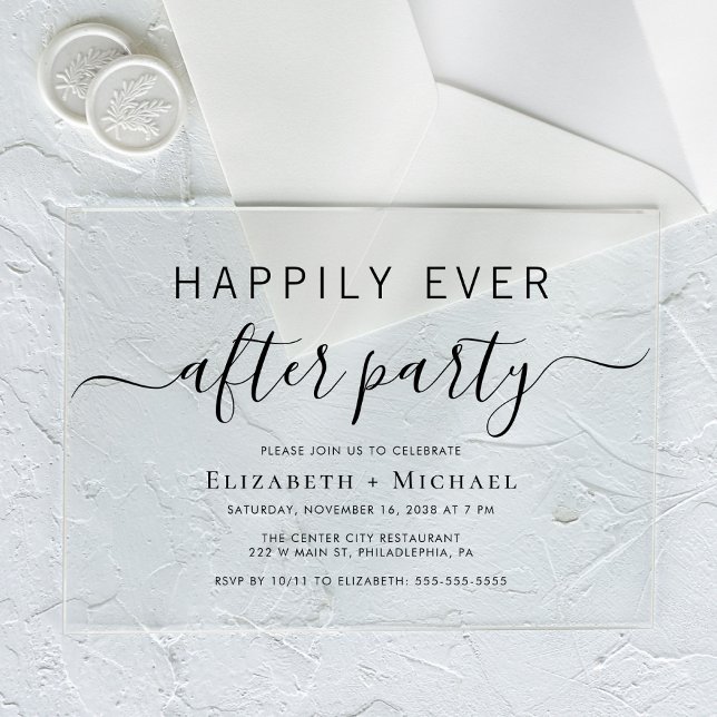 Chic Wedding Reception After Party Acrylic Invitations (Celebrate your Happily Ever After in style with our elegant acrylic wedding reception invitations)