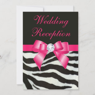Chic Wedding Reception Zebra Stripes Hot Pink Bow Invitation
