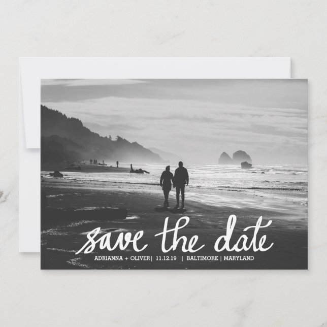 Chic Wedding Save The Date Handwritten Photo (Front)