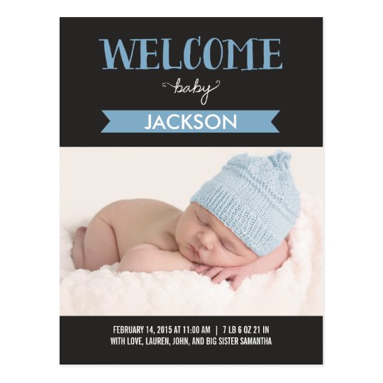 Chic Welcome Birth Announcement - Blue Postcard