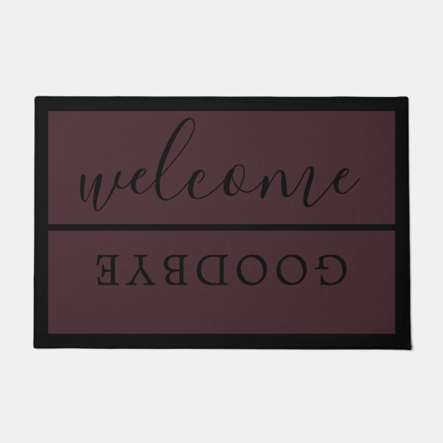 Chic Welcome Calligraphy Typography Black Burgundy Doormat (Front)