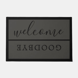 Chic Welcome Calligraphy Typography Black Grey Doormat