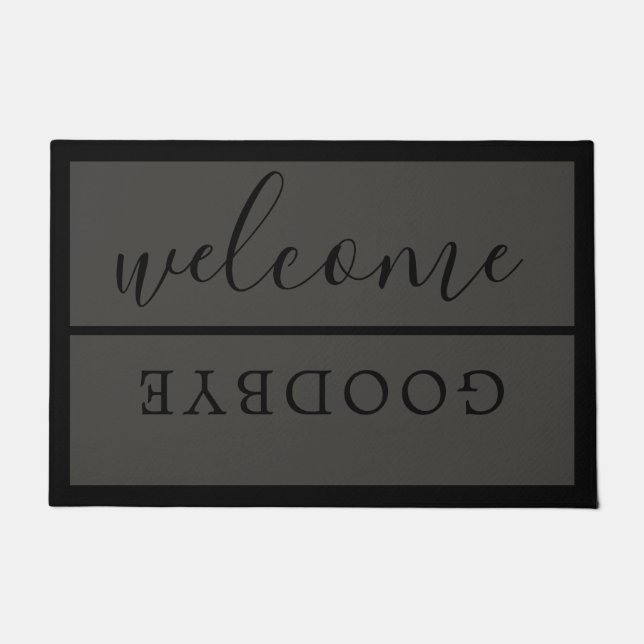 Chic Welcome Calligraphy Typography Black Grey Doormat (Front)
