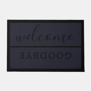 Chic Welcome Calligraphy Typography Black Navy Doormat