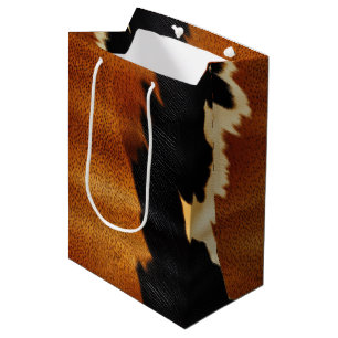 Chic Western Black Brown Cream Cowhide Medium Gift Bag