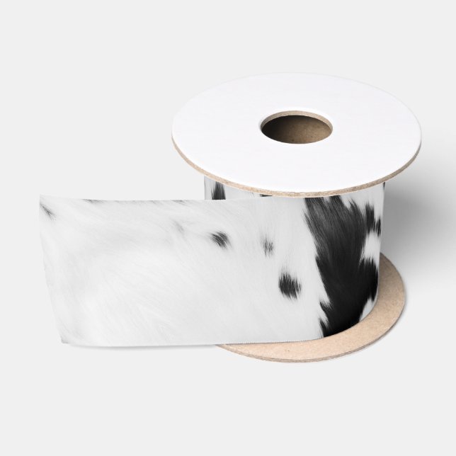 Chic Western Country Cowboy Black White Cow Print Satin Ribbon (Spool)