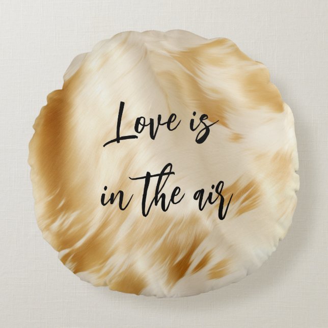 Chic Western Elegant Gold White Cream Cowhide  Round Pillow (Front)