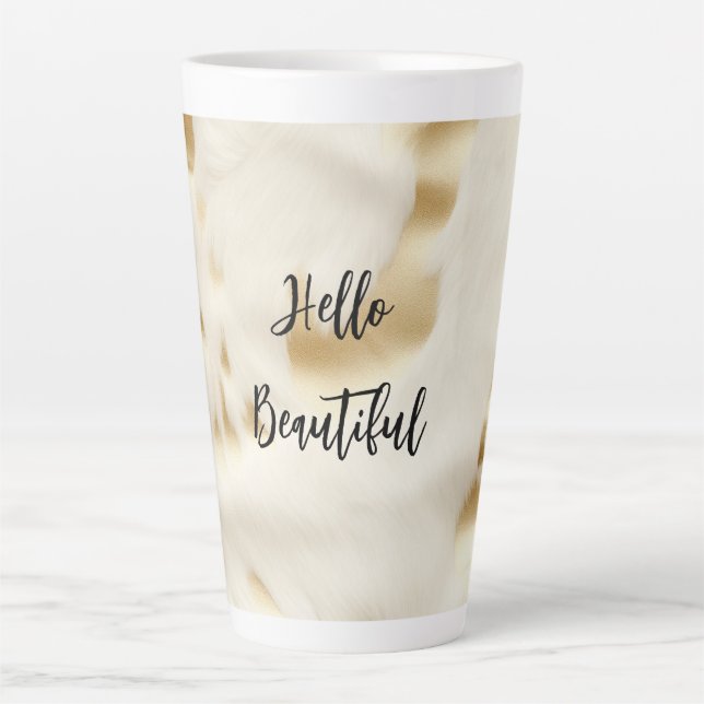Chic Western Gold White Cream Cowhide  Latte Mug (Front)