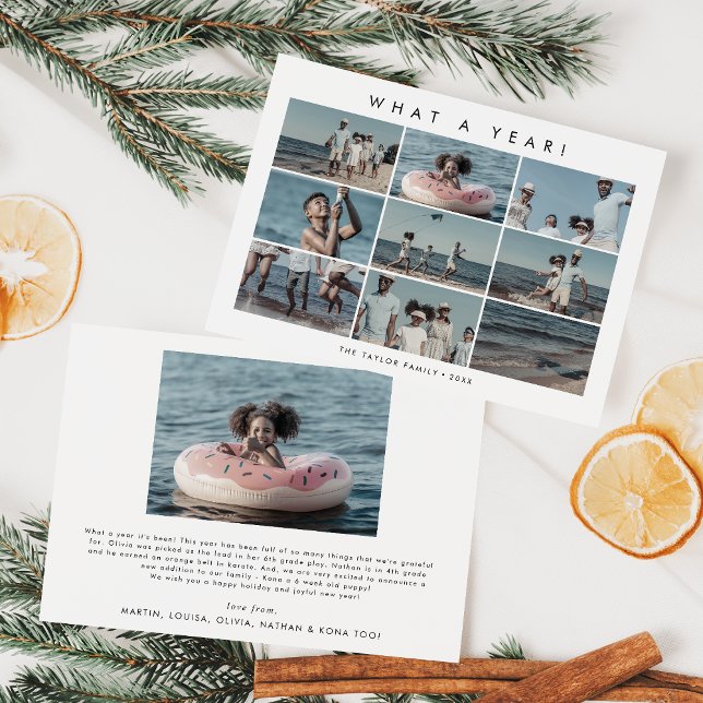 Chic What A Year Photo Collage Christmas Holiday Card (Creator Uploaded)