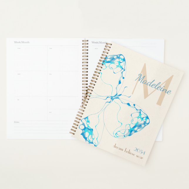 Chic Whimsical Elegant Butterfly Monogram Quote Planner (Display)