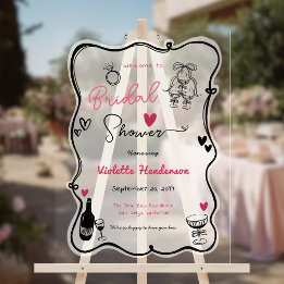Chic Whimsical Hand Drawn Bridal Shower  Acrylic Sign