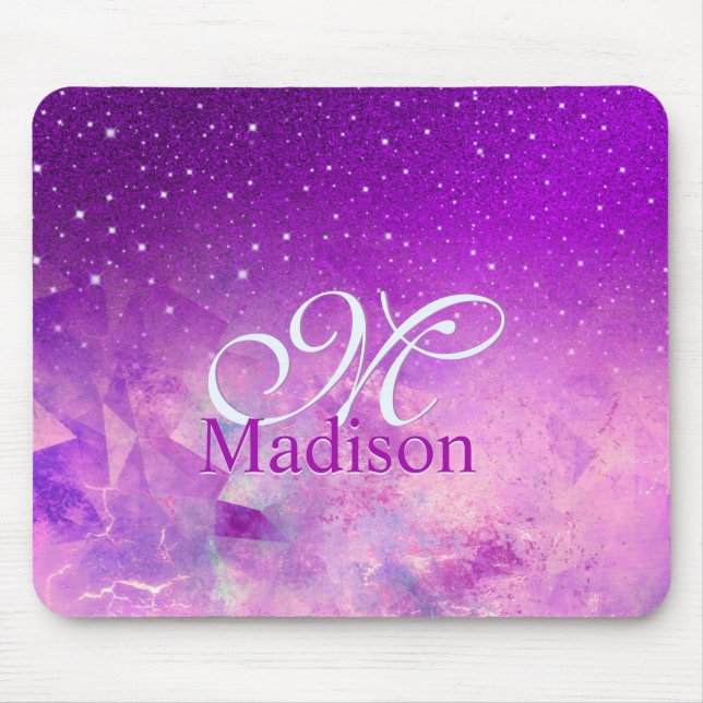 Chic whimsical pink purple ombre glitter monogram mouse pad (Front)
