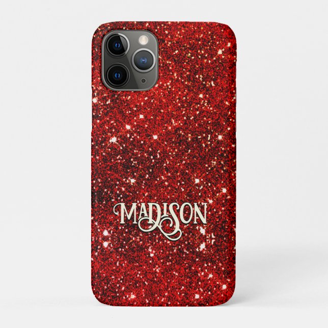 Chic whimsical red black glitter monogram  Case-Mate iPhone case (Back)