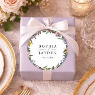 Chic Whimsical Vintage Floral monogram wedding  Classic Round Sticker