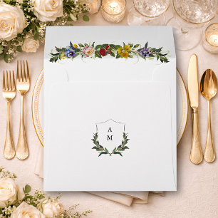 Chic Whimsical Vintage Floral monogram wedding Envelope