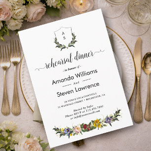 Chic Whimsical Vintage Floral rehearsal dinner  Invitation