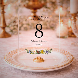 Chic Whimsical Vintage Floral wedding table number Acrylic Sign