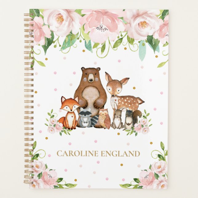Chic Whimsical Woodland Animaux Blush Rose Floral (Devant)