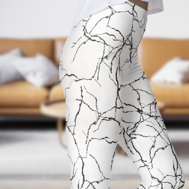 Chic White and Black Fracture Pattern Leggings (Chic White and Black Fracture Pattern Leggings)