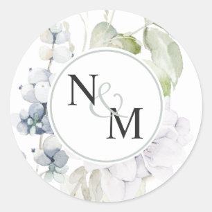 Chic, White and Blue Floral Monogram Envelope Seal