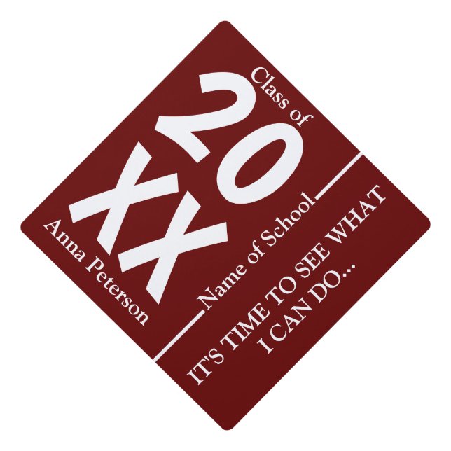Chic White and Dark red Custom Graduation  Cap Topper (Front)