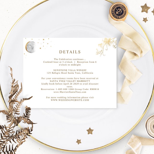 Chic White and Gold Celestial Wedding Details Enclosure Card (Creator Uploaded)