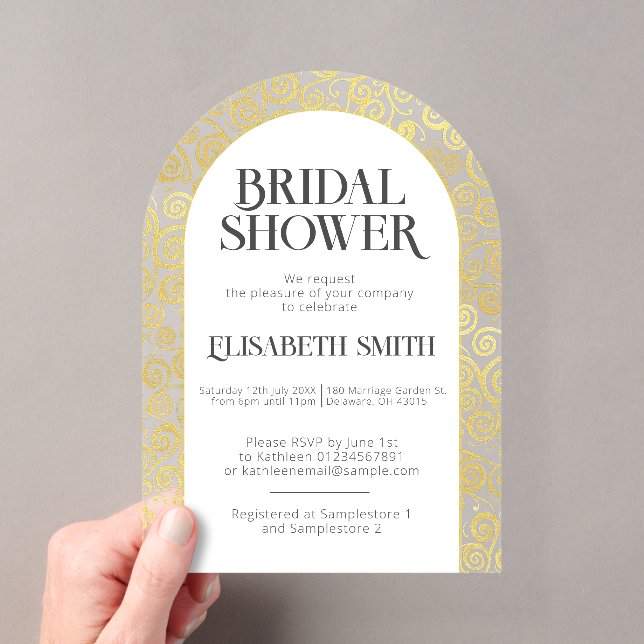  Chic White And Gold Flourish Winter Bridal Shower Acrylic Invitations (Insitu (Handheld))