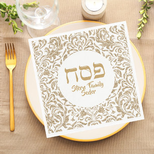 Chic White and Gold Glitter Custom Passover Napkin
