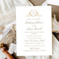 Chic White and Gold Monogram, Calligraphy Wedding