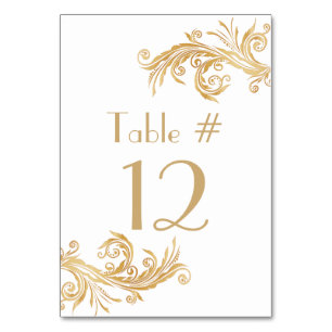 Chic White and Gold Tone Wedding Table Number