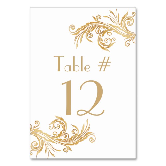 Chic White and Gold Tone Wedding Table Number (Front)