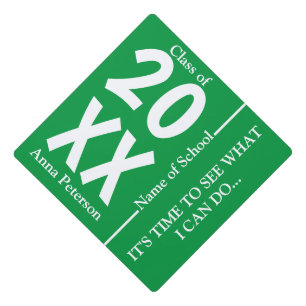 Chic White and Green Custom Graduation  Cap Topper