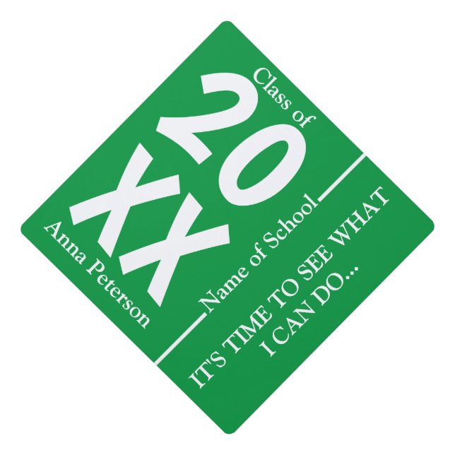 Chic White and Green Custom Graduation  Cap Topper (Front)