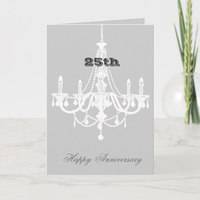 Chic White and Grey Chandelier Anniversary Card (Front)