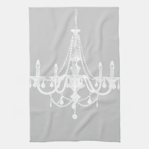 Chic White and Grey Chandelier Kitchen Towel