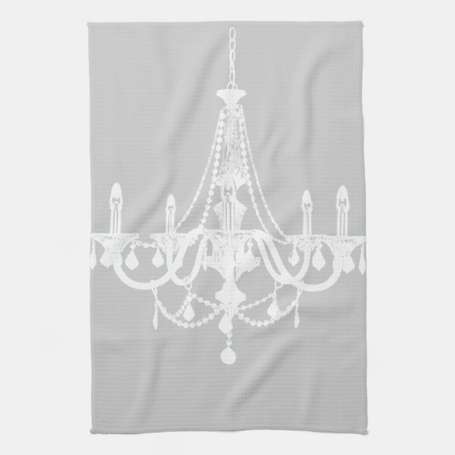 Chic White and Grey Chandelier Kitchen Towel (Vertical)